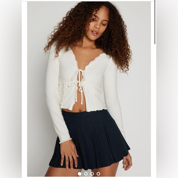 BDG Kimchi Blue Melissa Tie-Front Top in IVORY - Picture 2 of 10